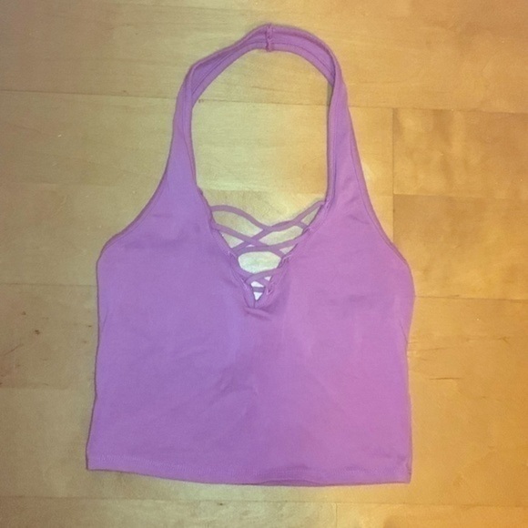 Express Purple Criss Cross Crop Top Size Small - Picture 1 of 7